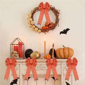 img 1 attached to Vibrant 6-Piece Fall Wreath Bow: Orange Large Bow for Thanksgiving & Halloween Home Décor | 6 x 10 Inch