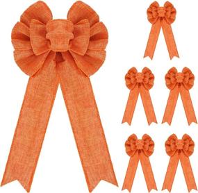img 4 attached to Vibrant 6-Piece Fall Wreath Bow: Orange Large Bow for Thanksgiving & Halloween Home Décor | 6 x 10 Inch