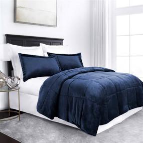 img 4 attached to Sleep Restoration Micromink Goose Down Alternative Comforter Set - All Season Hotel Quality Luxury Comforter/Blanket with Shams - Full/Queen - Navy: Stay Cozy and Chic with this Premium Bedding Set