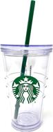 ☕ 16oz starbucks clear grande tumbler traveler with green straw logo - cold cup logo