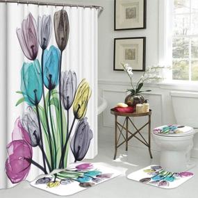 img 2 attached to Enhance Your Bathroom with Autumn Tulip Floral Flowers Shower Curtain Sets - Includes Non-Slip Rugs, Toilet Lid Cover, Bath Mat, 12 Hooks (Tulip Flowers,4Pcs/Set)