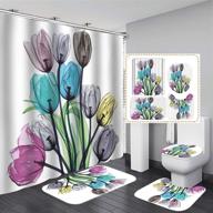 enhance your bathroom with autumn tulip floral flowers shower curtain sets - includes non-slip rugs, toilet lid cover, bath mat, 12 hooks (tulip flowers,4pcs/set) logo