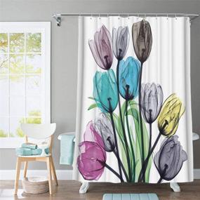 img 1 attached to Enhance Your Bathroom with Autumn Tulip Floral Flowers Shower Curtain Sets - Includes Non-Slip Rugs, Toilet Lid Cover, Bath Mat, 12 Hooks (Tulip Flowers,4Pcs/Set)