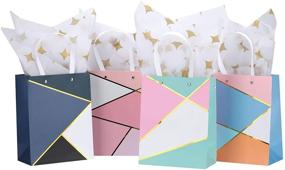 img 4 attached to 🎁 MUKOSEL Gold Colorful Geometric Gift Bags: 9x7x4 Inches, 4 Pcs with Tissue Paper, Durable Handle – Perfect for Wedding, Party, Shopping, Birthday (A)