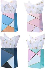img 3 attached to 🎁 MUKOSEL Gold Colorful Geometric Gift Bags: 9x7x4 Inches, 4 Pcs with Tissue Paper, Durable Handle – Perfect for Wedding, Party, Shopping, Birthday (A)