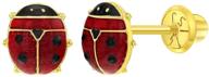 🐞 14k yellow gold enamel colorful ladybug screw back earrings: cute and safe jewelry for toddlers & young girls logo