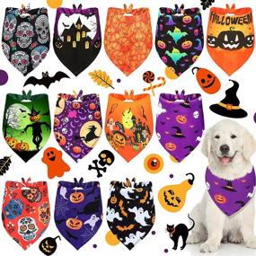 img 4 attached to Halloween Dog Bandanas: 12 Pieces Triangle Bandanas with Pumpkin Patterns for Pet Costume Accessories and Halloween Decoration