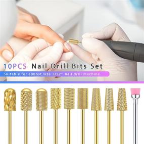 img 1 attached to Ultimate 10-Piece Nail Drill Bits Set for Professional Nail Care - Includes Carbide Bits for Precise Cuticle Trimming, Barrel Shaping, and Head Smoothing (Gold)