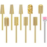 ultimate 10-piece nail drill bits set for professional nail care - includes carbide bits for precise cuticle trimming, barrel shaping, and head smoothing (gold) logo