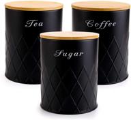 fasmov set of 3 kitchen canisters with bamboo lids - ideal for storing coffee, sugar, and tea - black coffee, sugar, and tea storage containers logo