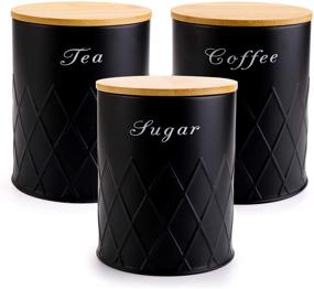 img 4 attached to Fasmov Set of 3 Kitchen Canisters with Bamboo Lids - Ideal for Storing Coffee, Sugar, and Tea - Black Coffee, Sugar, and Tea Storage Containers