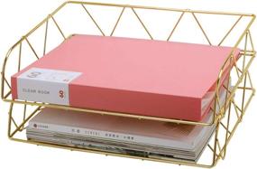 img 3 attached to 📚 Gold Stackable Desktop File Organizer - PAG 2 Packs Metal Horizontal Letter Tray Paper Holder Rack