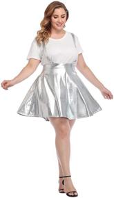 img 2 attached to 🌈 HDE Plus Size High Waisted Shiny Metallic Suspender Skirt in Holographic Rave Design