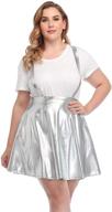 🌈 hde plus size high waisted shiny metallic suspender skirt in holographic rave design logo