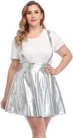 img 4 attached to 🌈 HDE Plus Size High Waisted Shiny Metallic Suspender Skirt in Holographic Rave Design