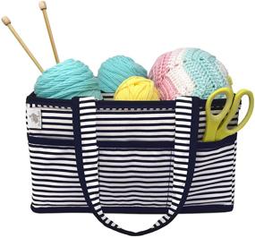 img 4 attached to 🐇 Little Grey Rabbit Craft Caddy: Large Design, Sturdy Construction, Navy & White Nautical Stripe - Organize and Store Supplies Efficiently