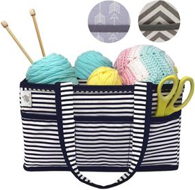 img 3 attached to 🐇 Little Grey Rabbit Craft Caddy: Large Design, Sturdy Construction, Navy & White Nautical Stripe - Organize and Store Supplies Efficiently