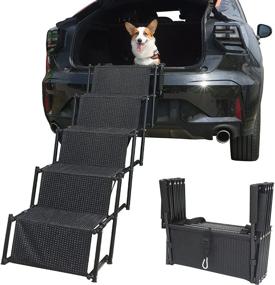 img 4 attached to 🐾 Petshug Non-Slip Dog Car Ramp - Folding Metal Frame Stairs for High Beds, Trucks, SUVs, and Cars - Adjustable Lightweight Pet Ladder Supports 150lb Large Dogs