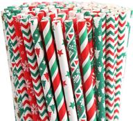 🎄 fingooo christmas paper straws - 250 mixed stripe paper straws for weddings, christmas parties, and favors - 10 patterns logo