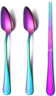 🍴 homquen rainbow grapefruit utensil set - stainless steel spoons and knife with titanium plating - serrated edges - pack of 3 logo