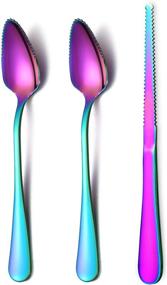 img 4 attached to 🍴 HOMQUEN Rainbow Grapefruit Utensil Set - Stainless Steel Spoons and Knife with Titanium Plating - Serrated Edges - Pack of 3