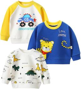 img 4 attached to 👕 Kumary Toddler Boys 3-Pack Long Sleeve T-Shirt: Cotton Winter Crewneck Dinosaurs Cars Graphic Tops Tees (2-6 Years)