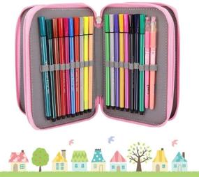 img 3 attached to 🖍️Трекер цветной карандаш: 72-секционный чехол на 4 слоя в розовом цвете - большой художественный кейс с многоуровневым хранением и надежным держателем для карандашей для детей и взрослых