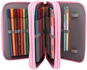 img 2 attached to 🖍️Трекер цветной карандаш: 72-секционный чехол на 4 слоя в розовом цвете - большой художественный кейс с многоуровневым хранением и надежным держателем для карандашей для детей и взрослых