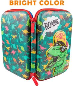 img 2 attached to 🦖 Dinosaur Pencil Case - EVA T-rex Pen Pouch Holder Bag with Large Capacity, Organizational Desk Storage Box for Students, Office, and School Supplies, Double Zippers - Green