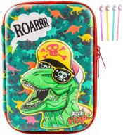 🦖 dinosaur pencil case - eva t-rex pen pouch holder bag with large capacity, organizational desk storage box for students, office, and school supplies, double zippers - green logo