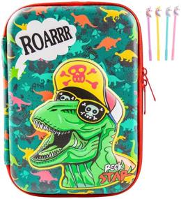 img 4 attached to 🦖 Dinosaur Pencil Case - EVA T-rex Pen Pouch Holder Bag with Large Capacity, Organizational Desk Storage Box for Students, Office, and School Supplies, Double Zippers - Green