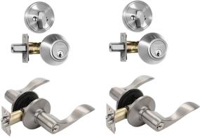 img 1 attached to Dynasty Hardware CP-HER-US15 Heritage Entry Lever Lockset and Single Cylinder Deadbolt Combo, Satin Nickel (2 Pack), Keyed Alike - Improved SEO