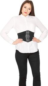img 1 attached to Enhance Your Style with the BlackButterfly 7 Inch Wide Lattice Corset Waspie Elastic Waist Belt