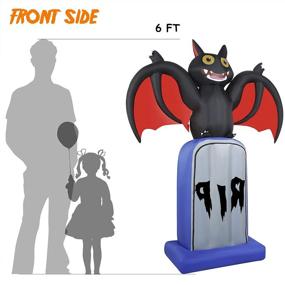 img 2 attached to HOOJO 6 FT Halloween Inflatables Outdoor Decoration - Black Bat on Tombstone 🦇 with LED Lights, Blow Up Yard Decor for Halloween Holiday Party in Garden or Lawn