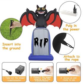 img 1 attached to HOOJO 6 FT Halloween Inflatables Outdoor Decoration - Black Bat on Tombstone 🦇 with LED Lights, Blow Up Yard Decor for Halloween Holiday Party in Garden or Lawn