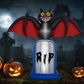 img 4 attached to HOOJO 6 FT Halloween Inflatables Outdoor Decoration - Black Bat on Tombstone 🦇 with LED Lights, Blow Up Yard Decor for Halloween Holiday Party in Garden or Lawn