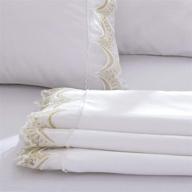 🛏️ fadfay white king size lace bed sheet set - 100% cotton, 600 thread count, girls/women top sheet, luxury & elegant, super soft chic designer hotel, deep pocket sheets (17.5 inch), 4-piece logo