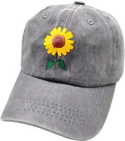 img 4 attached to 🌻 Stylish Sunflower Decal Adjustable Low Profile Hat for Teen Girls- Waldeal Teens Washed Cotton Baseball Dad Cap