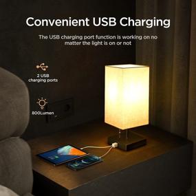 img 2 attached to Minimalist Bedside Table Lamp with 2 USB Charging Ports - Ideal Nightstand Lighting for Bedrooms, 😴 Living Rooms, and Offices - Fabric Linen Lamp Shade and Modern Black Metal Base - Chain Switch