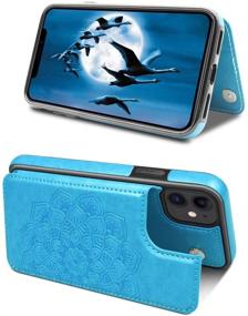 img 1 attached to 🌸 MMHUO iPhone 11 Case - Floral Magnetic Flip Leather Wallet Case with Card Holder for Women/Girls, Durable Shockproof Protection for iPhone 11 6.1 inches (Blue)