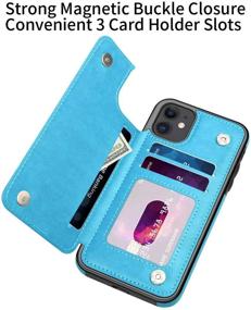 img 2 attached to 🌸 MMHUO iPhone 11 Case - Floral Magnetic Flip Leather Wallet Case with Card Holder for Women/Girls, Durable Shockproof Protection for iPhone 11 6.1 inches (Blue)