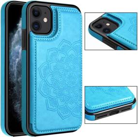 img 3 attached to 🌸 MMHUO iPhone 11 Case - Floral Magnetic Flip Leather Wallet Case with Card Holder for Women/Girls, Durable Shockproof Protection for iPhone 11 6.1 inches (Blue)