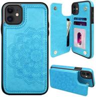 🌸 mmhuo iphone 11 case - floral magnetic flip leather wallet case with card holder for women/girls, durable shockproof protection for iphone 11 6.1 inches (blue) logo