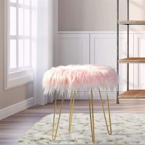 img 3 attached to 🪑 oneinmil Faux Fur Vanity Chair: Pink Fuzzy Fluzzy Stool with Gold Metal Legs – Cute Seat for Bedroom, 18inch Round Ottoman Foot Rest