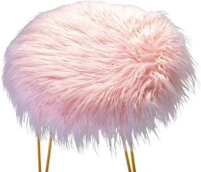 img 2 attached to 🪑 oneinmil Faux Fur Vanity Chair: Pink Fuzzy Fluzzy Stool with Gold Metal Legs – Cute Seat for Bedroom, 18inch Round Ottoman Foot Rest