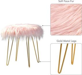 img 1 attached to 🪑 oneinmil Faux Fur Vanity Chair: Pink Fuzzy Fluzzy Stool with Gold Metal Legs – Cute Seat for Bedroom, 18inch Round Ottoman Foot Rest