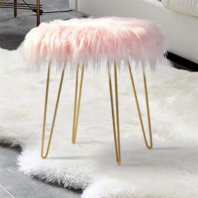 img 4 attached to 🪑 oneinmil Faux Fur Vanity Chair: Pink Fuzzy Fluzzy Stool with Gold Metal Legs – Cute Seat for Bedroom, 18inch Round Ottoman Foot Rest