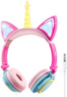 🦄 lobkin unicorn kids cat ear headphones for girls boys toddlers tablet - school supplies - light up wired kids headphones - foldable ear game headset - holiday birthday gifts (colorful) logo