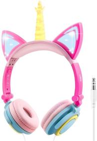 img 4 attached to 🦄 LOBKIN Unicorn Kids Cat Ear Headphones for Girls Boys Toddlers Tablet - School Supplies - Light Up Wired Kids Headphones - Foldable Ear Game Headset - Holiday Birthday Gifts (Colorful)