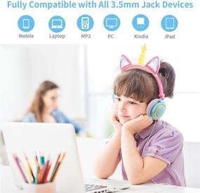 img 3 attached to 🦄 LOBKIN Unicorn Kids Cat Ear Headphones for Girls Boys Toddlers Tablet - School Supplies - Light Up Wired Kids Headphones - Foldable Ear Game Headset - Holiday Birthday Gifts (Colorful)